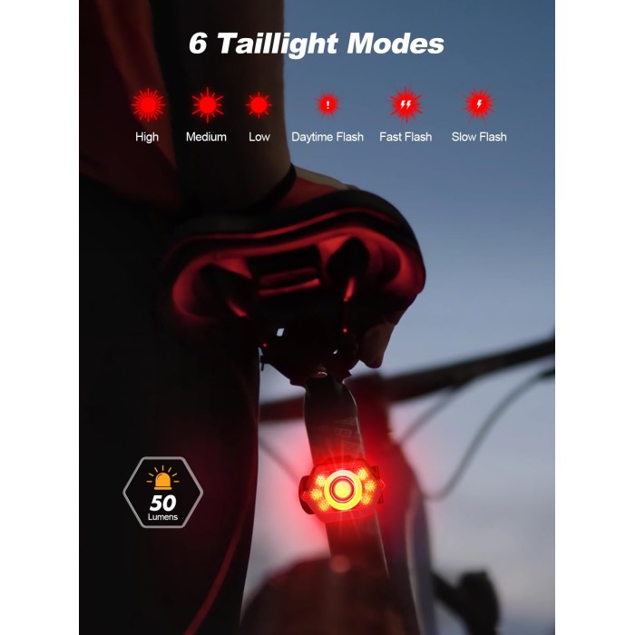 2024 New 5+5 Modes IPX6 Waterproof Bike Light,Type-C Rechargeable Bike Lights Fo