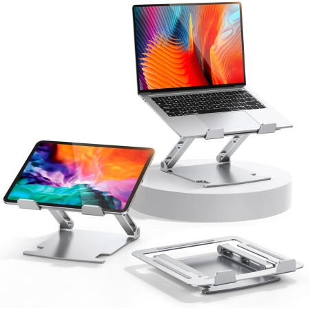 Glangeh Laptop Ständer Aluminium Robust, Belüfteter Ergonomisch Laptop Stand mit Höhenverstellbarer, Wärmeableitung Laptopständer Kompatibel mit MacBook Pro Air, Dell, HP, Alle 10-16" Laptops，Silber