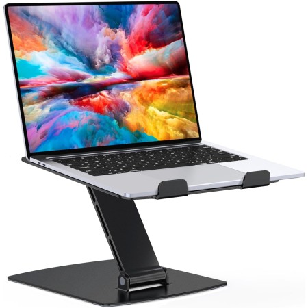 Glangeh Laptop Ständer Höhenverstellbar, Ergonomischer, Tragbarer Notebook Ständer für Schreibtisch, Faltbarer Schreibtisch-Bücherständer Aluminium, Kompatibel mit MacBook Air Pro (10–16 Zoll)，Schwarz