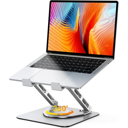 Glangeh 360° Drehbarer Laptop Ständer Höhenverstellbar, Ergonomisch Laptop Halterung Schreibtisch Robuster mit Zweifachstütze, Verstellbarer Notebook Ständer kompatibel mit MacBook Air Pro, bis 16 Zoll