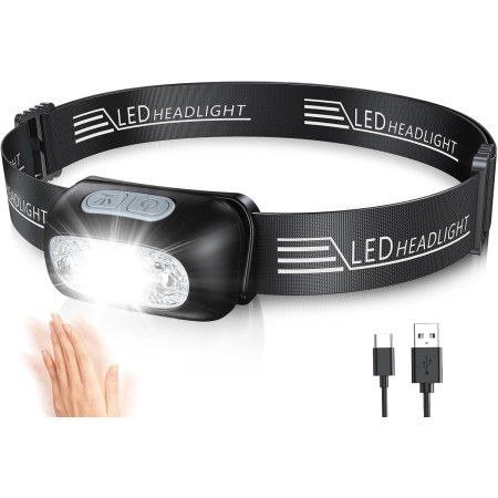 Glangeh Kopflampe LED Wiederaufladbar, Angelbeleuchtung mit Bewegungssensor & 4 Lichtmodi, IPX6 Wasserdicht, 1200 mAh Akku Kopflampe Beleuchtung für Joggen Laufen Campen Angeln Wandern Handwerker