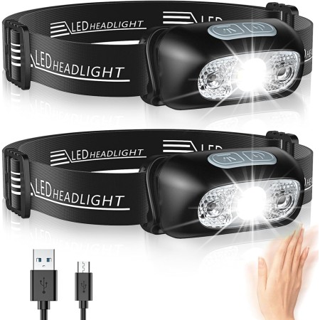 Glangeh Stirnlampe LED Wiederaufladbar, Stirnlampe mit Bewegungssensor & 4 Lichtmodi, IPX6 Wasserdicht, 1200 mAh Akku Kopflampe für Joggen Laufen Campen Angeln Wandern Handwerker Kinder