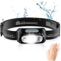 Glangeh LED Rechargeable Headlamp with Motion Sensor and 5 Light Modes, IPX6 Waterproof, 1200 mAh Battery Head Torch for Jogging, Running, Camping, Fishing, Hiking, Craftsmen, Children