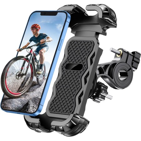 Glangeh Handyhalterung Fahrrad, [Sicheres Schloss] 360° Drehbar Universal Handyhalterung Motorrad, Vollständiger Schutz Handyhalter Fahrrad Organisation für MTB, Kinderwagen, für 4,7-6,8 Smartphone，Schwarz