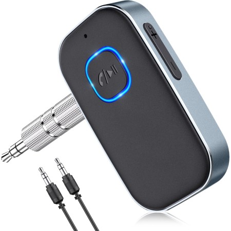 Glangeh Bluetooth 5.3 Adapter Auto, Upgraded Lärmminderung 3,5mm Aux Bluetooth Adapter, 16H Standby Empfänger Receiver Klinke für Auto Audio System, Kopfhörer, Speaker, Stereo-Endstufen (Grau)
