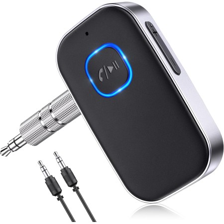 Glangeh Bluetooth 5.3 Adapter Auto, Upgraded Lärmminderung 3,5mm Aux Bluetooth Adapter, 16H Standby Empfänger Receiver Klinke für Auto Audio System, Kopfhörer, Speaker, Stereo-Endstufen