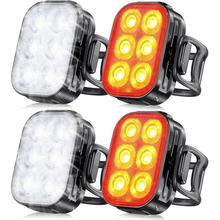 Glangeh Lumiere Velo Avant et Arriere, 4 + 6 Modes Lampe Velo Ultra Slim USB Rechargeable avec Charge Rapide de 1,5H, Étanche IP65, LED Puissante pour Cyclisme Nocturne, Eclairage Moto pour VTT, VTC，2 Ensembles