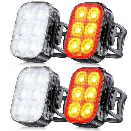 Glangeh Luz Bicicleta Recargable USB, Luces Bicicleta Delantera y Trasera de 1.5H Carga Rápida, 4+6 Modos y IP65 Resistente con Luz Trasera Bicicleta para Ciclismo de Carretera y Montaña de la Noche
